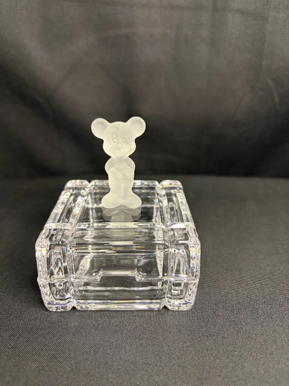 Disney Crystal Glass Trinket Jewelry Box Frosted Mickey Disneyland DisneyWorld
